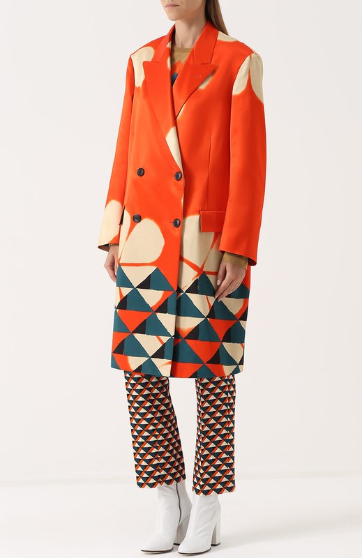 Geometrische oversized oranje jas met dubbele rij knopen