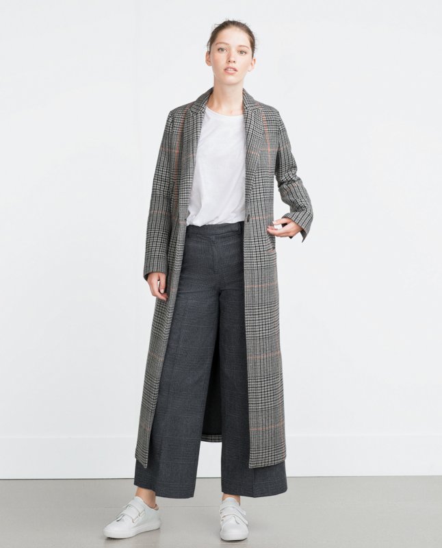 Grey Print Goose Overcoat and Culottes
