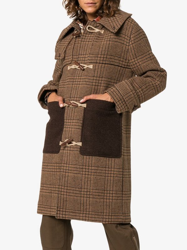 Brun Tweed Check Duffle Coat