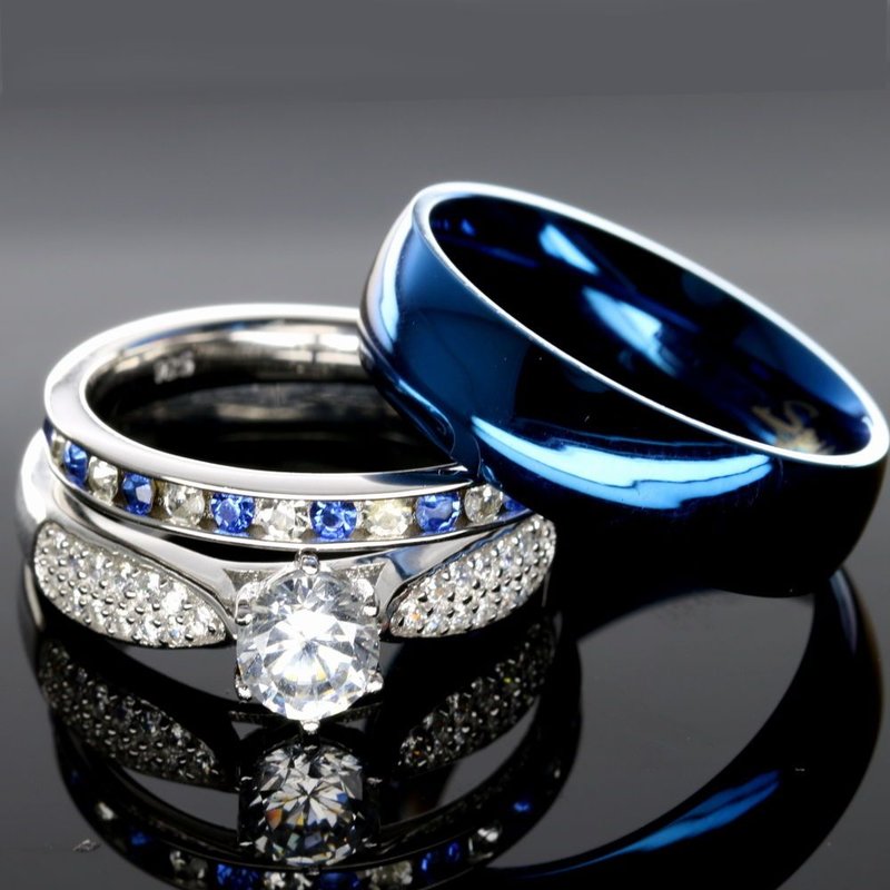 Modré smaltované snubní prsteny