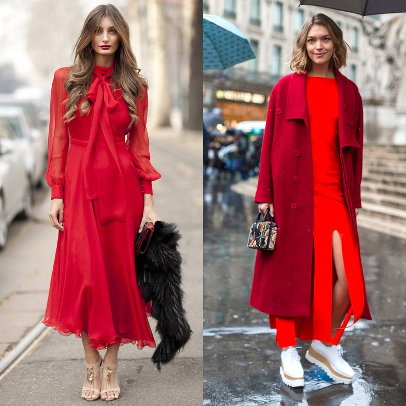 Vårens utseende i en lang rød kjole