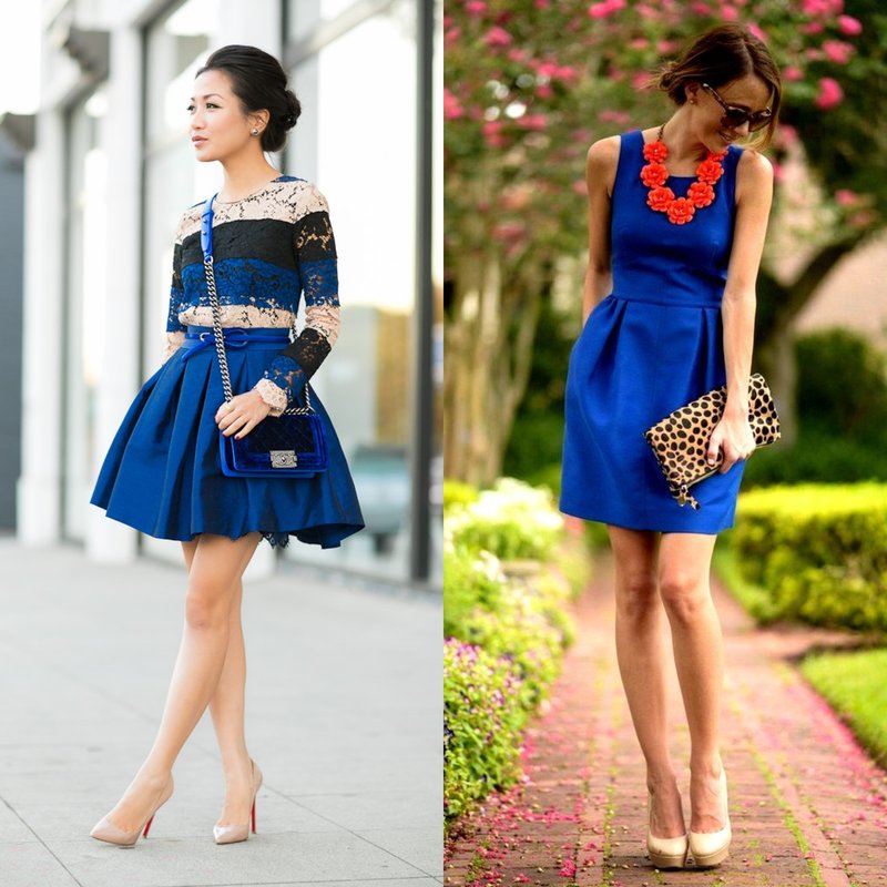Trumpos vakarinės suknelės mėlynos spalvos