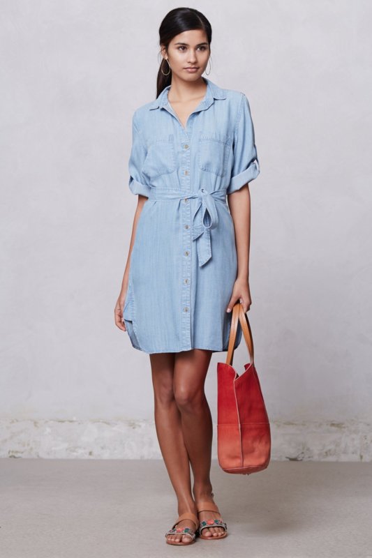 Robe chemise jean manches courtes