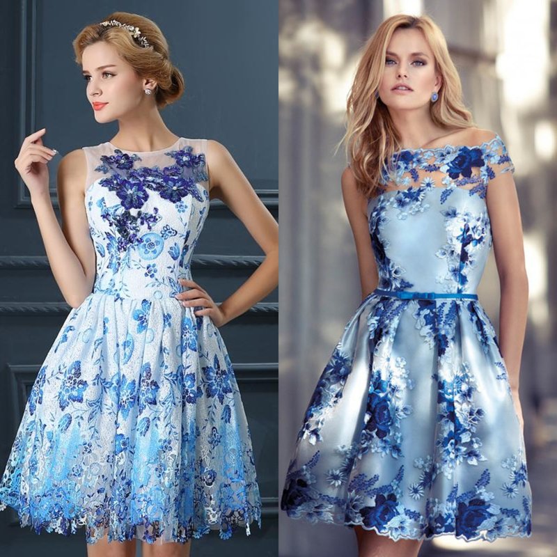 Mėlynos spalvos vakarinės suknelės
