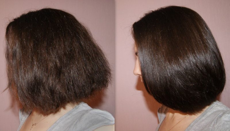 Foto's voor en na het aanbrengen van vlasolie