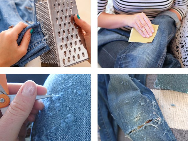 Làm thế nào để tạo lỗ và vết trầy trên quần jean?
