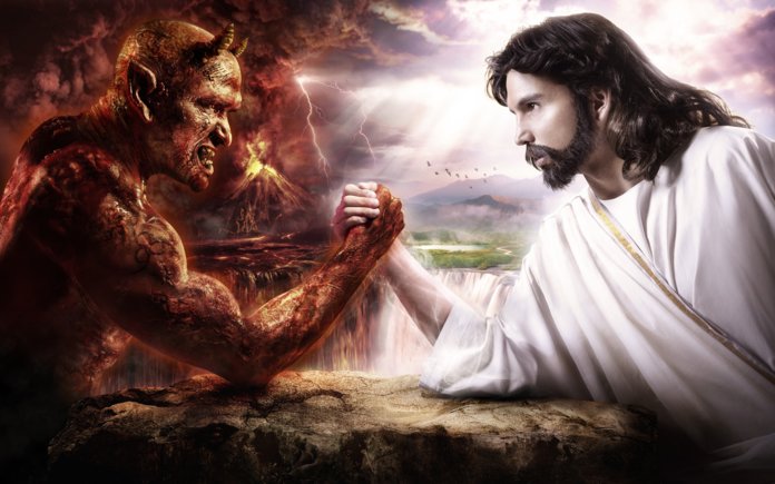 De confrontatie van God en de duivel