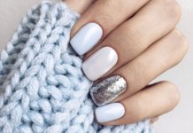 Witte manicure met glitters