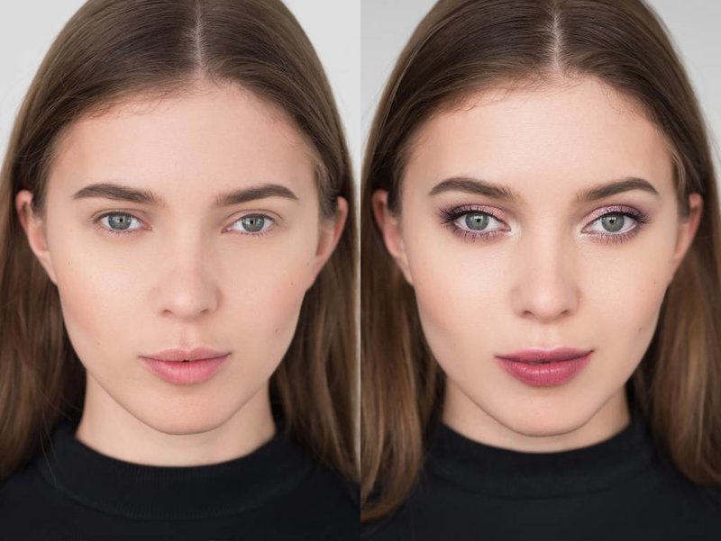 Meisje voor en na het aanbrengen van make-up