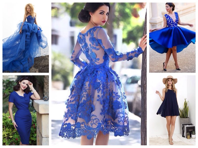 Mėlynos įvairių stilių suknelės