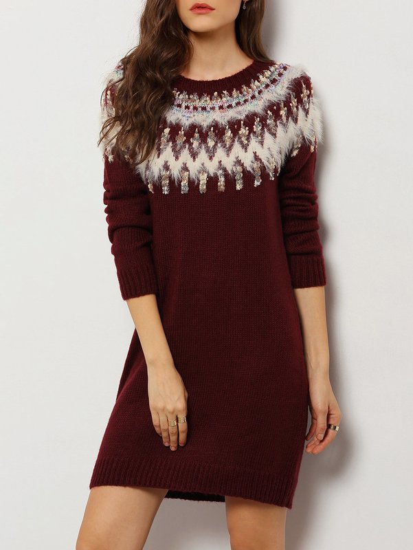 Etninės megztinės suknelė