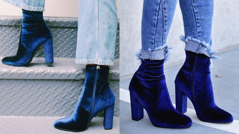 Blue Velvet Ankel Boots