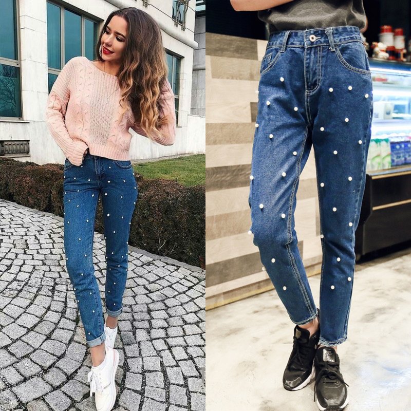 Trang trí ngọc trai jeans