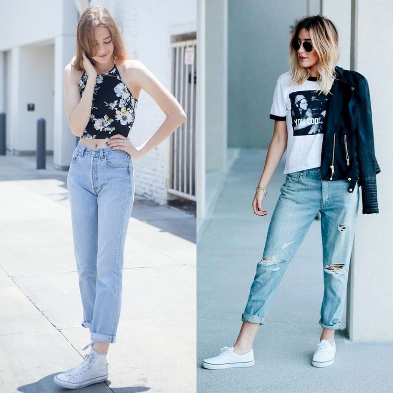 Stilige jenter i fasjonable jeans
