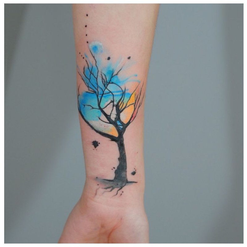 Akvarel strom tetovanie