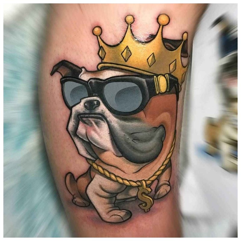 New School-tatoeage met een hond