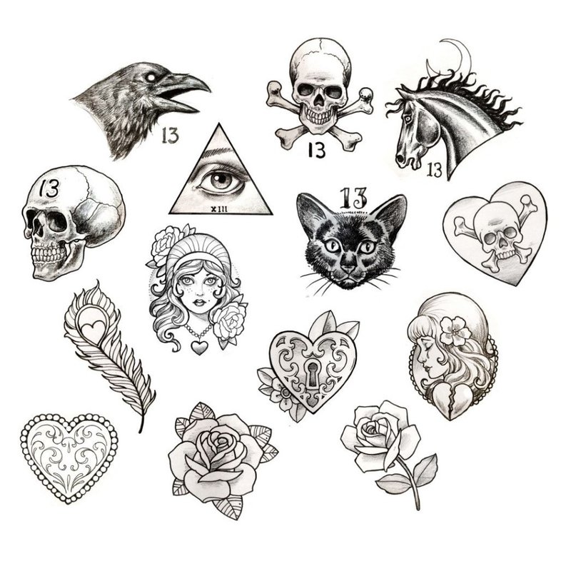 Szkice czaszki do tatuażu