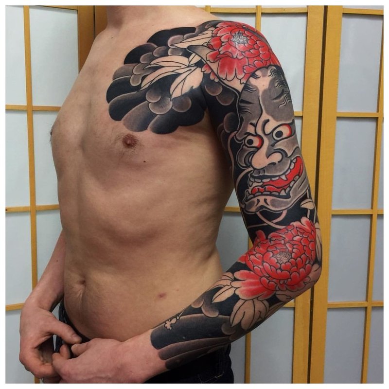 Japonské démonové masky tetování