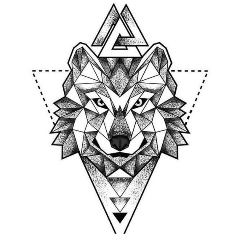 Symbolický náčrt vlka na tetovanie