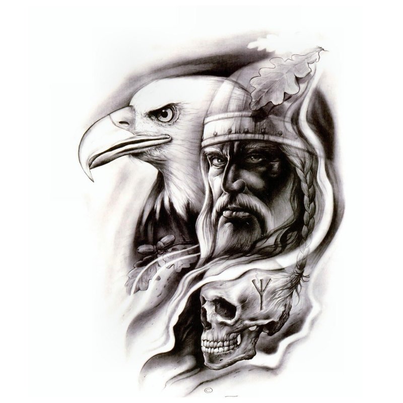 Schiță tatuaj - portret cu un vultur