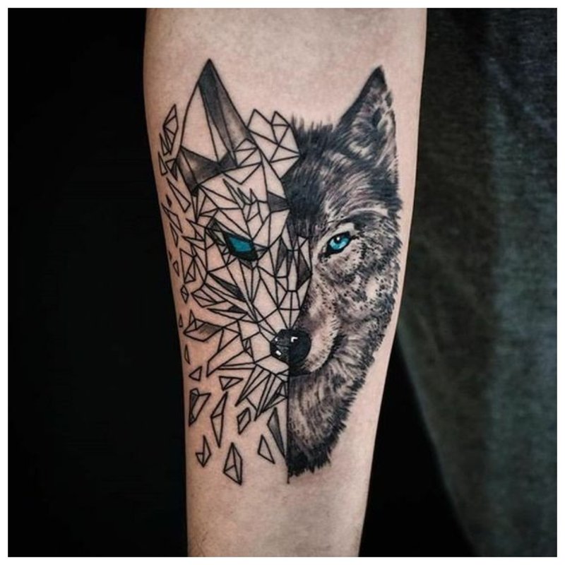 Vilko tatuiruotė mišraus stiliaus