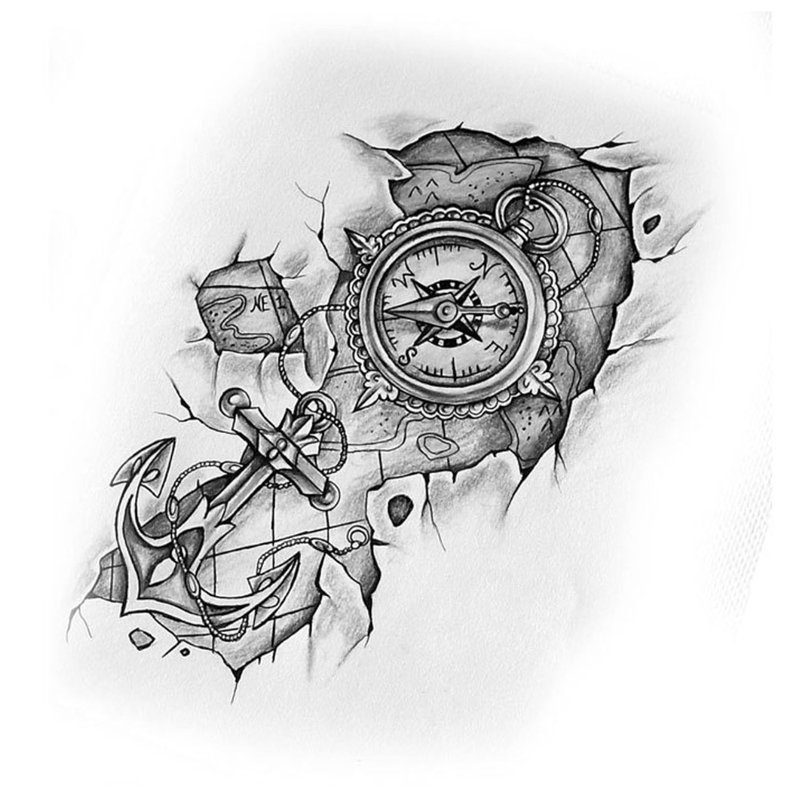 Скица с компас и котва