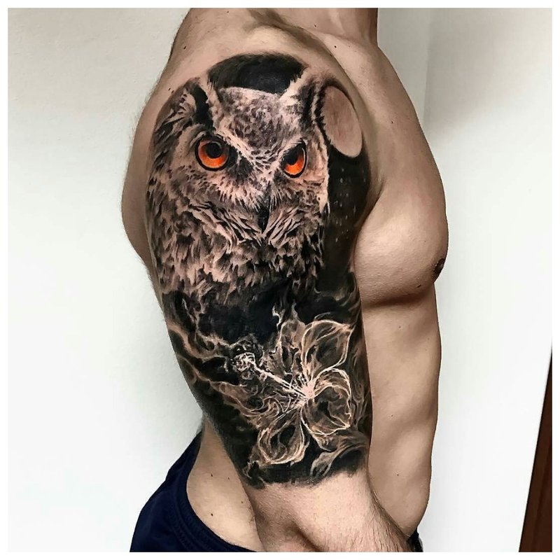 Sova tetovanie na ramene