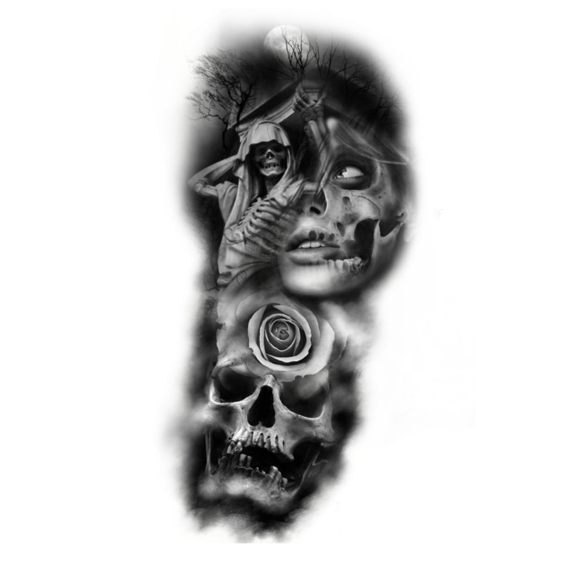 Dziewczyny z tatuażem 3D z czaszką