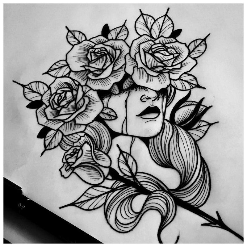 Mystické dievča - skica na tetovanie