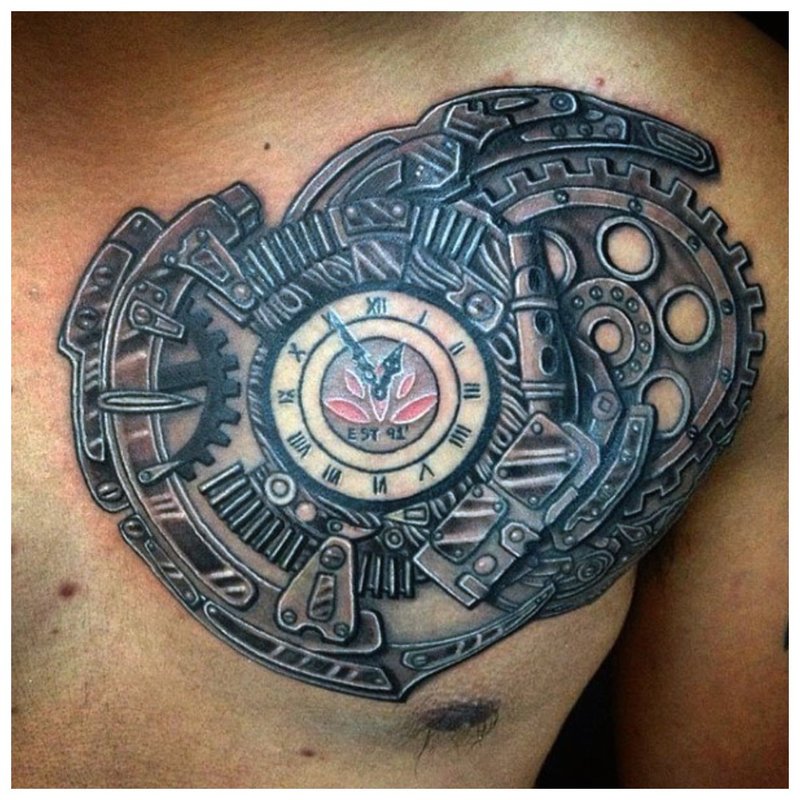 Steampunk-tatoeage met een klok