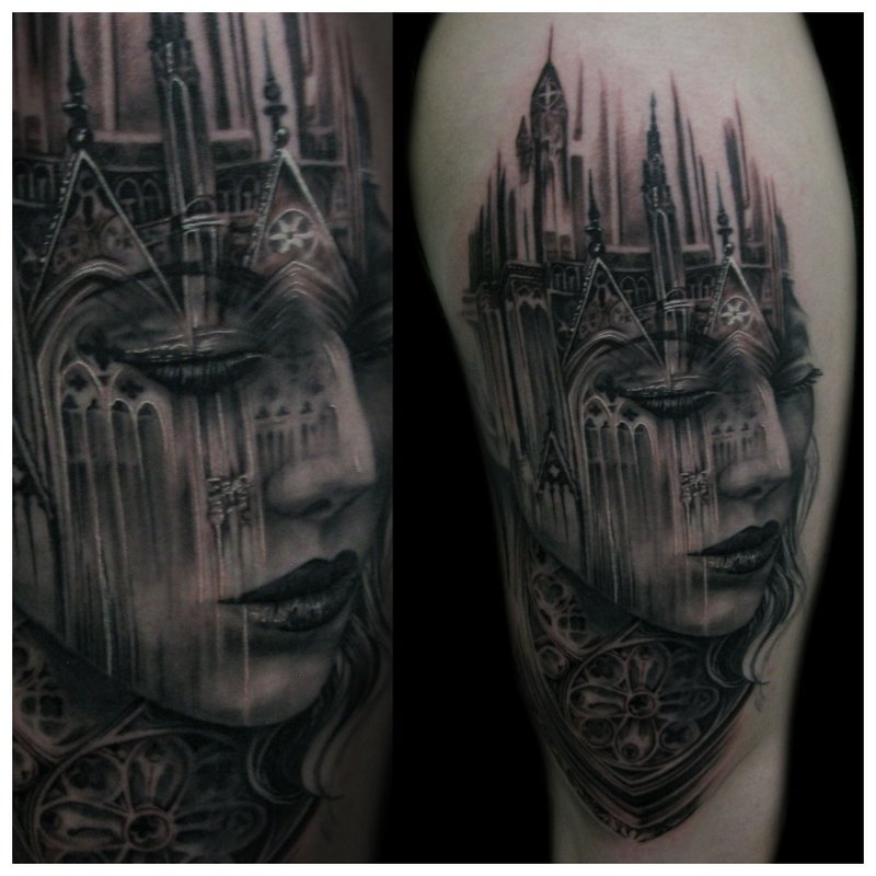 Gotycki tatuaż z portretem