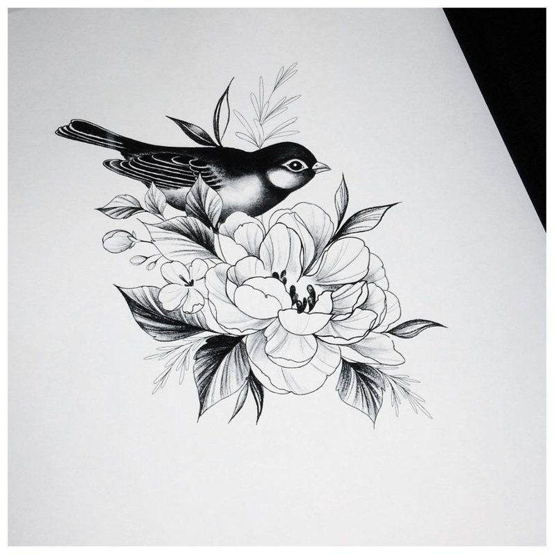 Bloemen en dierlijk thema schets voor tattoo meisje