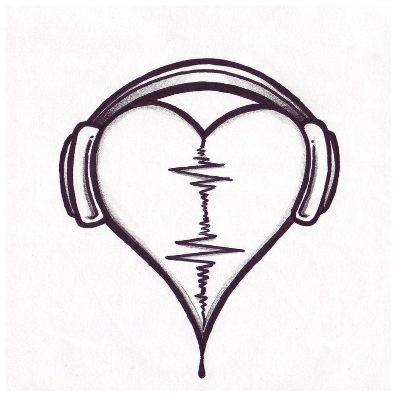 Srdce a sluchátka - skica pro tetování dívky
