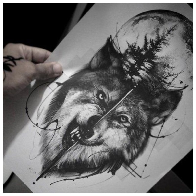 Szkic wilka na tatuaż