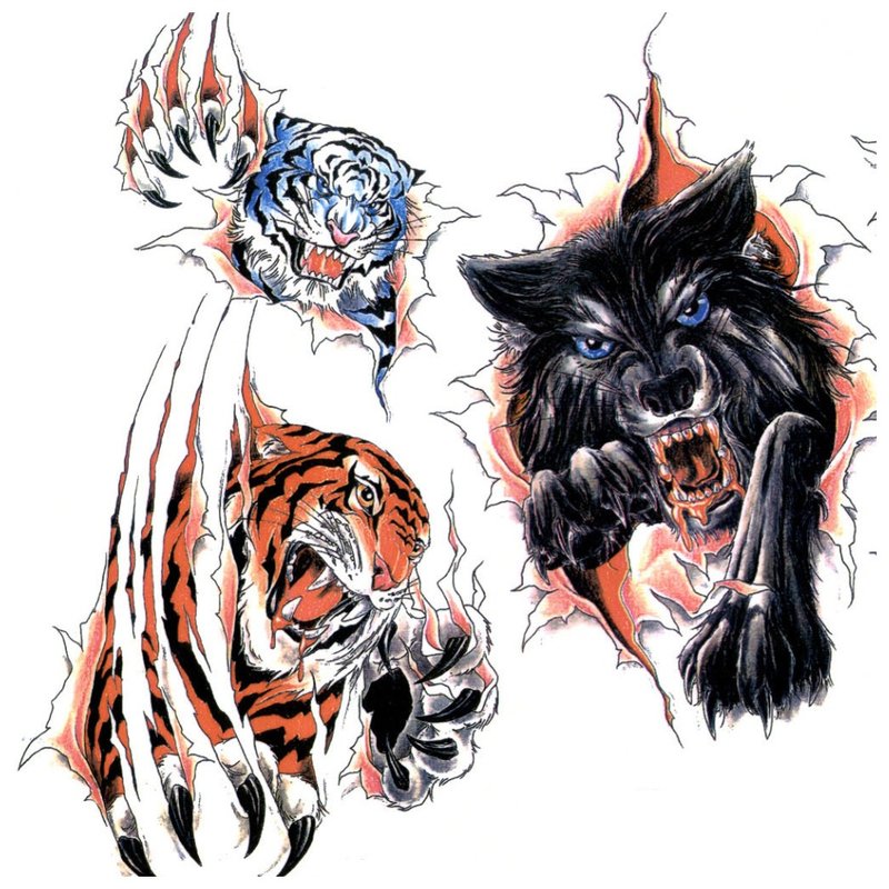 Szkice z kolorowymi tatuażami zwierząt
