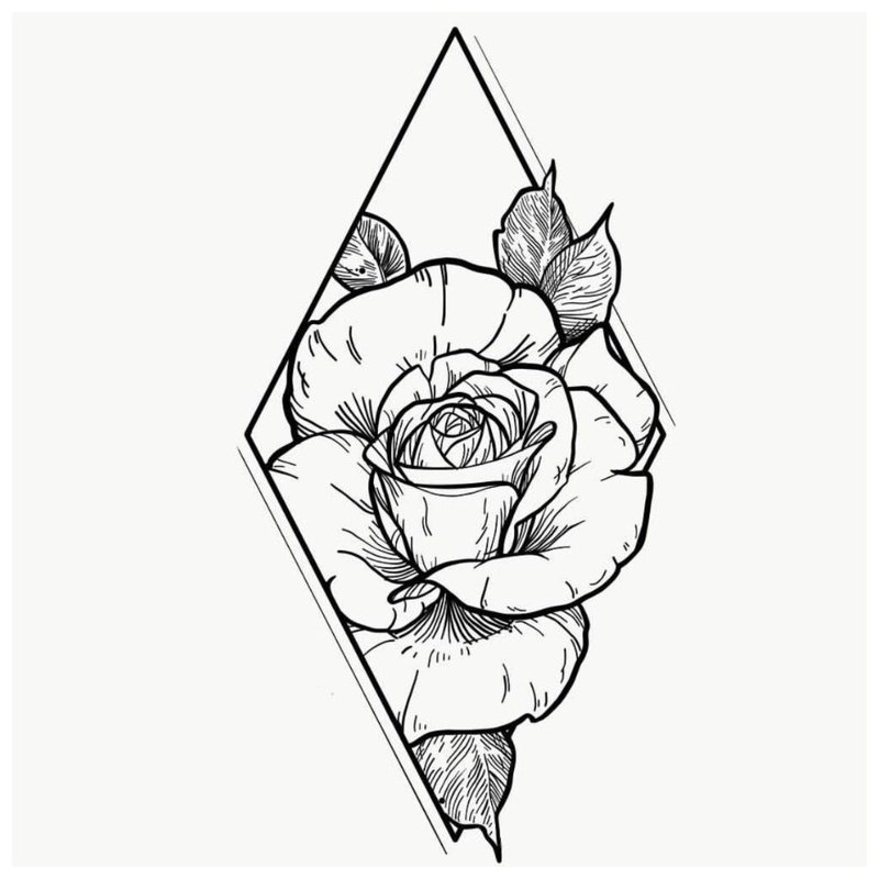 Esquisse d'un tatouage de rose dans un losange