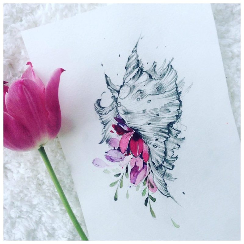 Akvarel náčrt kvetu pre tetovanie