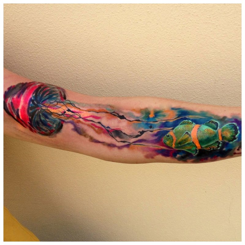 Akvarell tatovering på underarmen