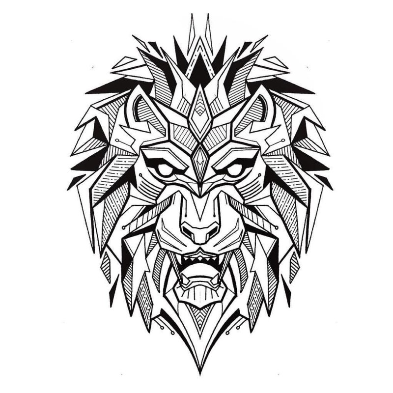 Schets van een tatoeage met een leeuw.