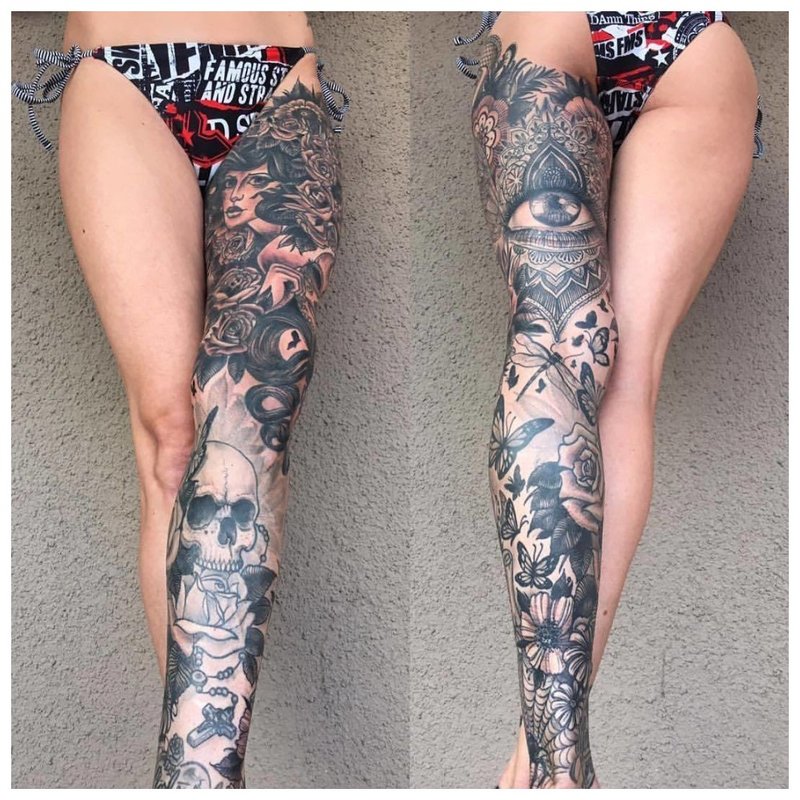 Cała noga w tatuażach