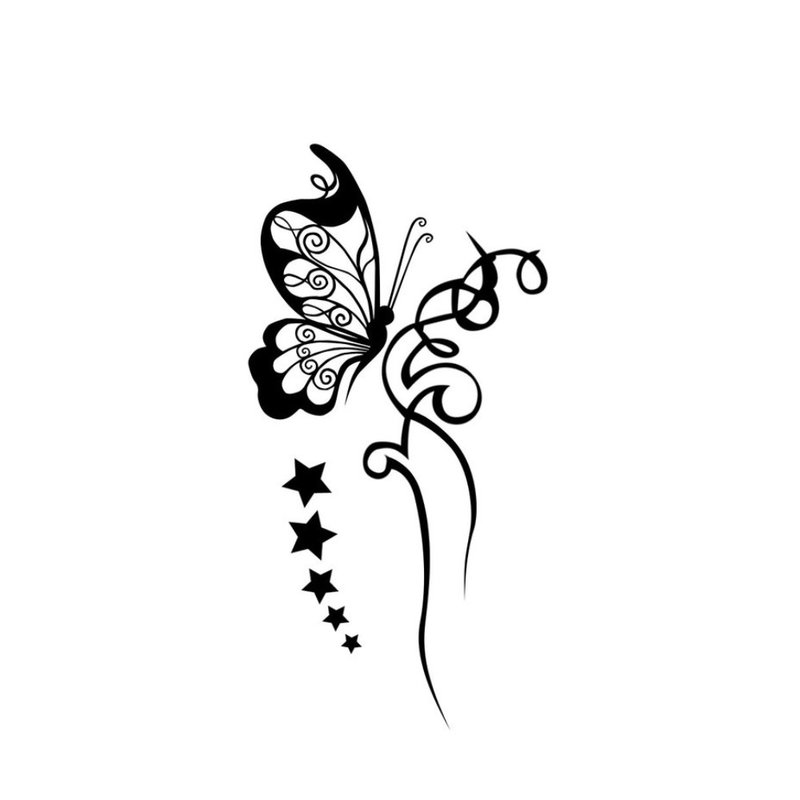 Drugelio ir gėlių tatuiruotės eskizas