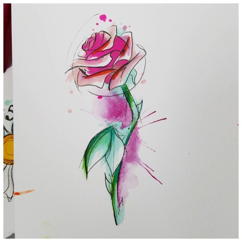 Akvarell vázlat rózsa tetoválás.