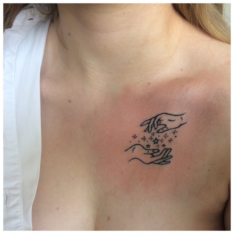 Dvě paže - tetování pod klíční kostí