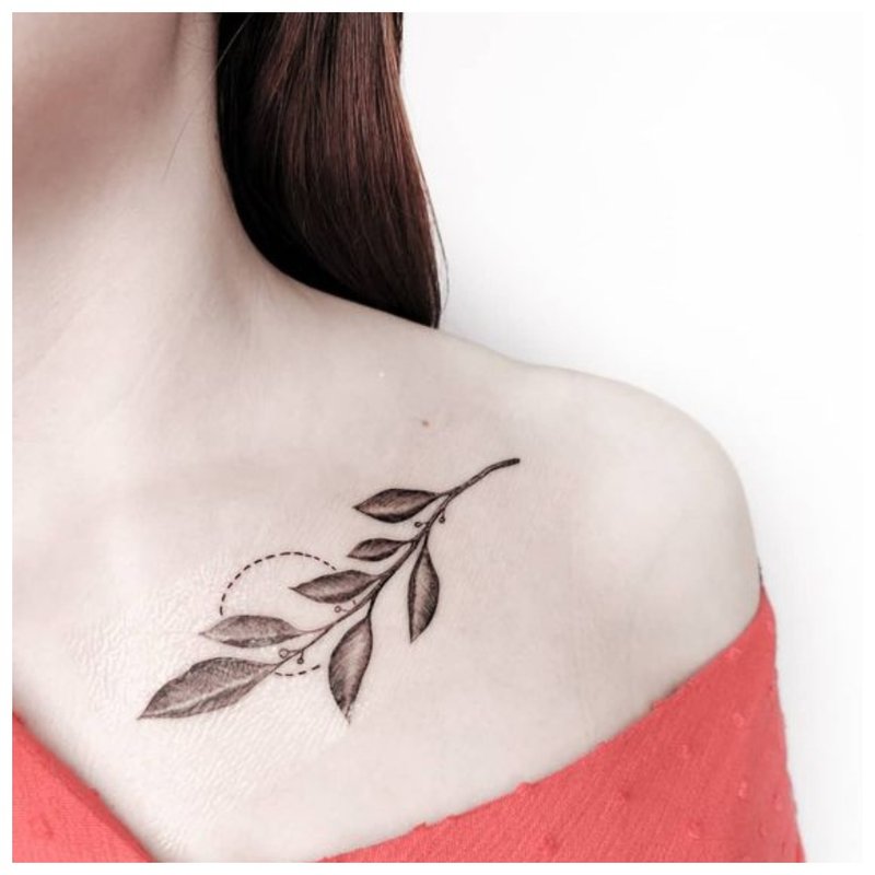 Elegantní větvička - tetování klíční kosti