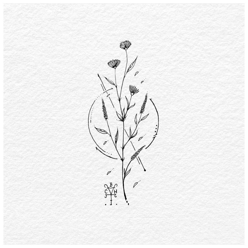 Schiță de tatuaj cu flori minimaliste