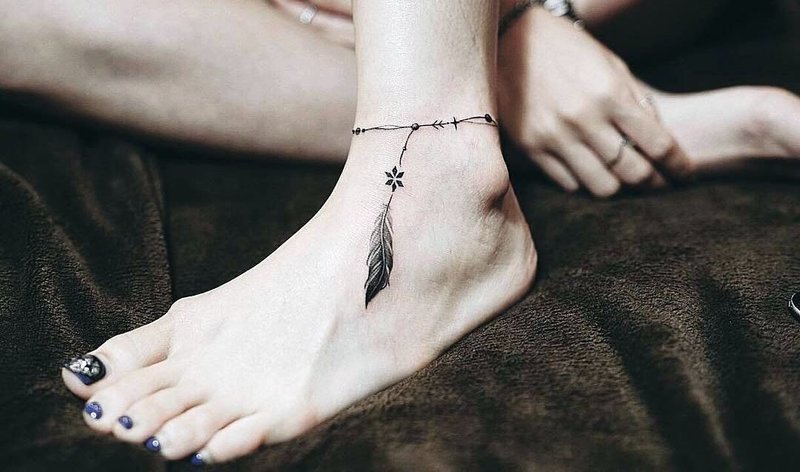 Ankle Feather Chain Tattoo