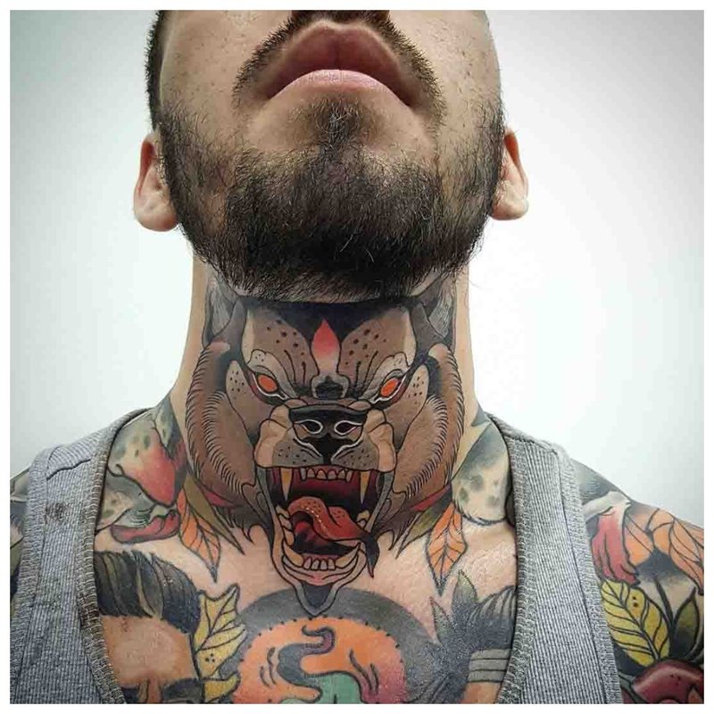 Tattoo on the throat of a man