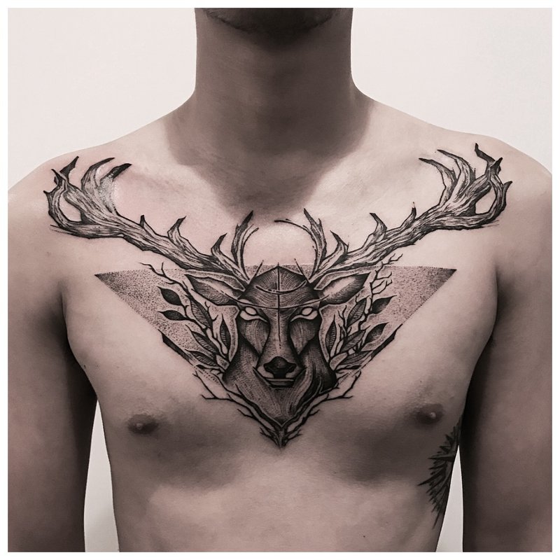 Татуировка на животни върху гърдите на мъжа