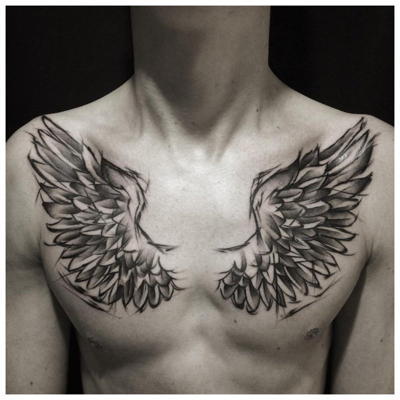 Ptačí křídla - tetování na lidské hrudi