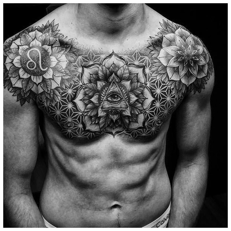 Dotovik styl tetování na muže na hrudní kosti